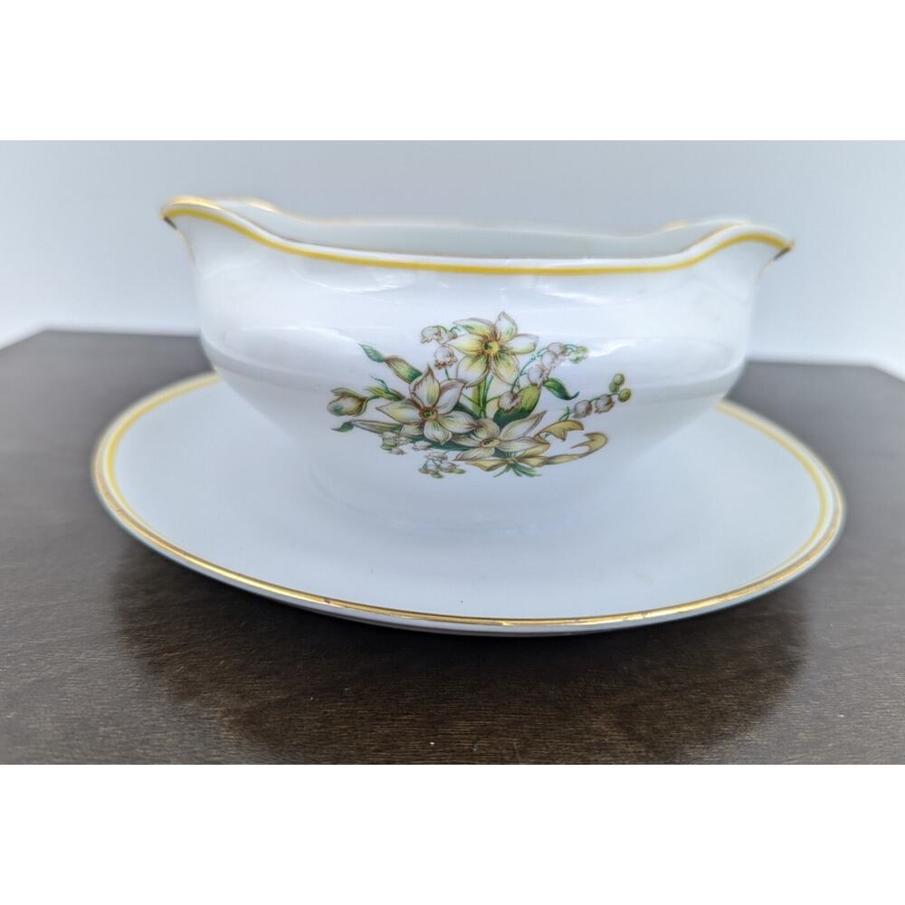 H&C Heinrich Gravy Boat Daffodil Lilly of The Valley Floral Design Germany 15996